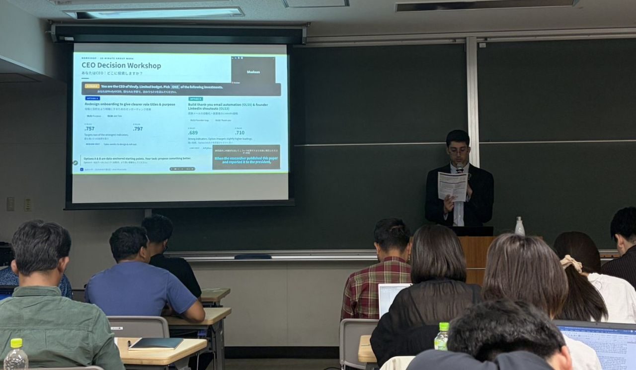 Amil Khanzada lecturing at the University of Fukui